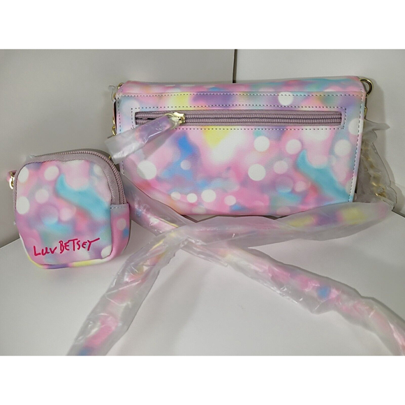 Luv Betsey Johnson Crossbody heart pink Multicolor removeable Ear Bud pouch - Picture 9 of 16